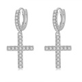 High Polish PVD Gold Plated Aretes Para Hombre Cubic Zirconia Brass Drop Cross Earrings